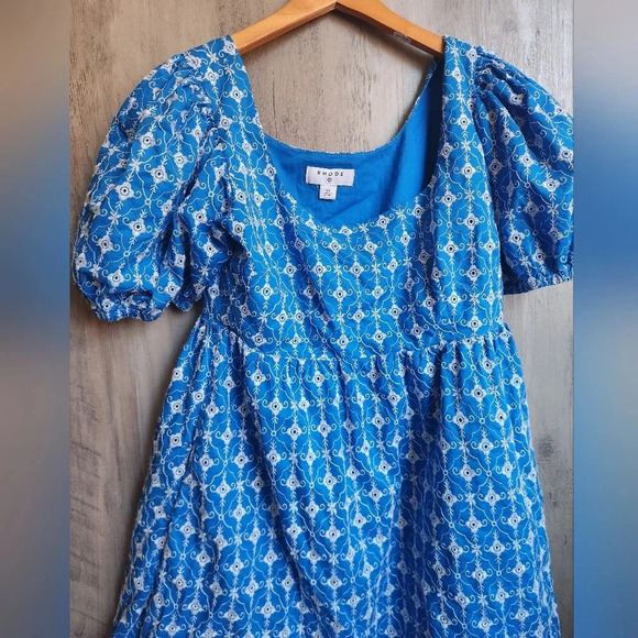 RHODE x Target Blue White Geometric Eyelet Mini Dress Size XS Women's - Picture 6 of 11